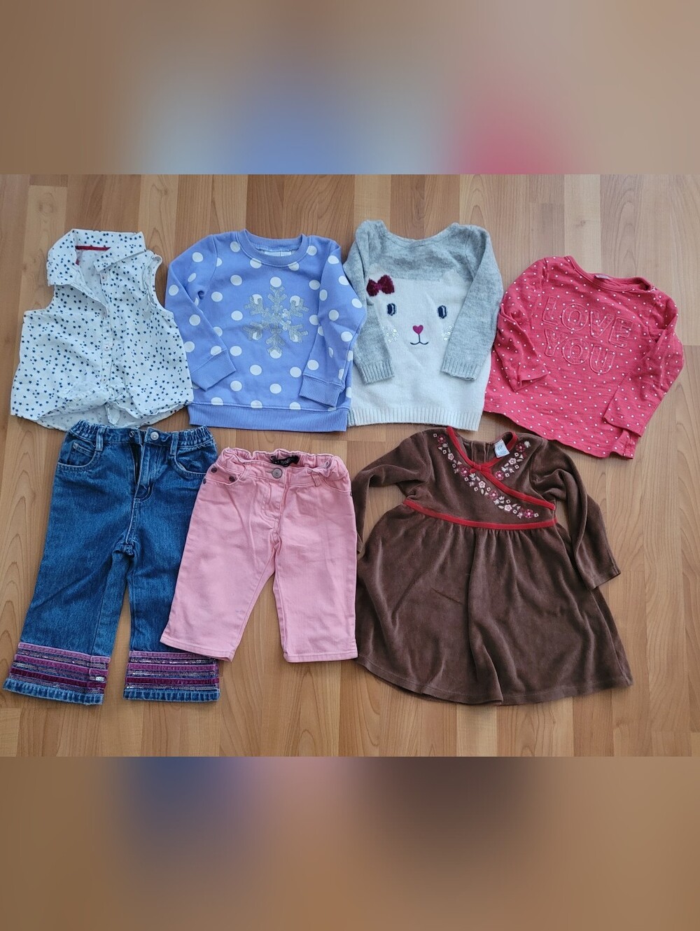 Oshkosh Gap Toddler Girl 2T Clothes Sweater Jeans Dress Capri Shirt Top Lot Of 7